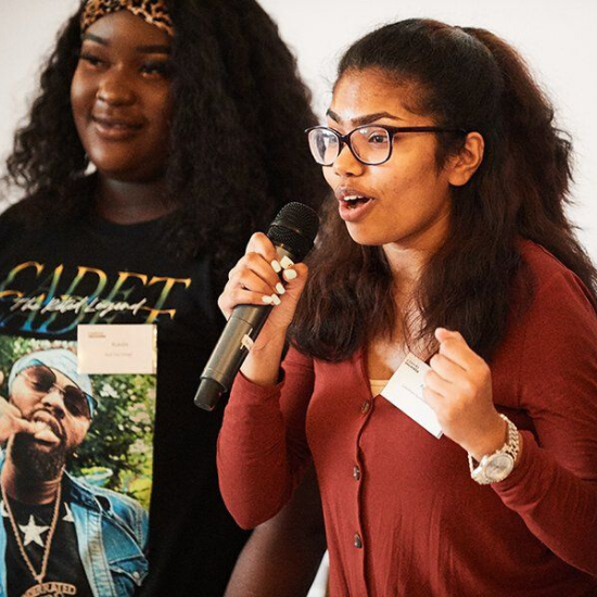 Young people with a microphone