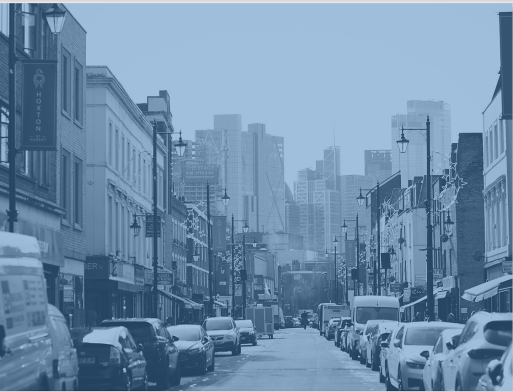 Hoxton Market, overlaid with a soft blue tint