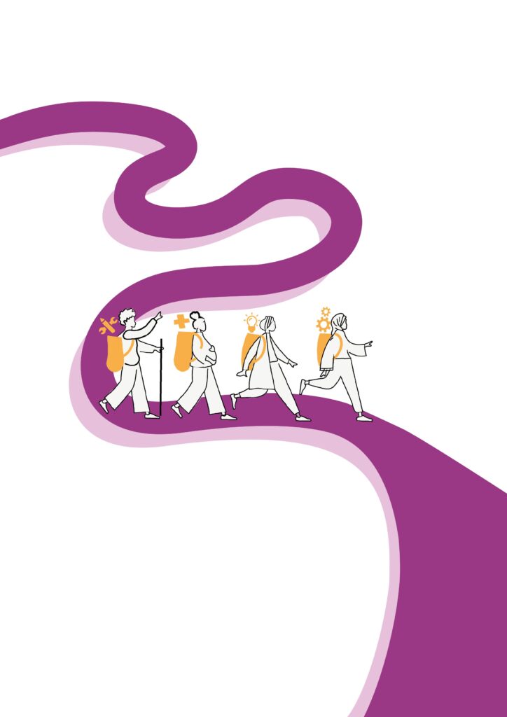 Renaisi strategy cover page, featuring a winding path with people walking across it.