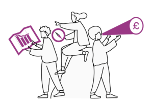 A line illustration representing enabling social sector organisations to tackle socio-economic exclusion