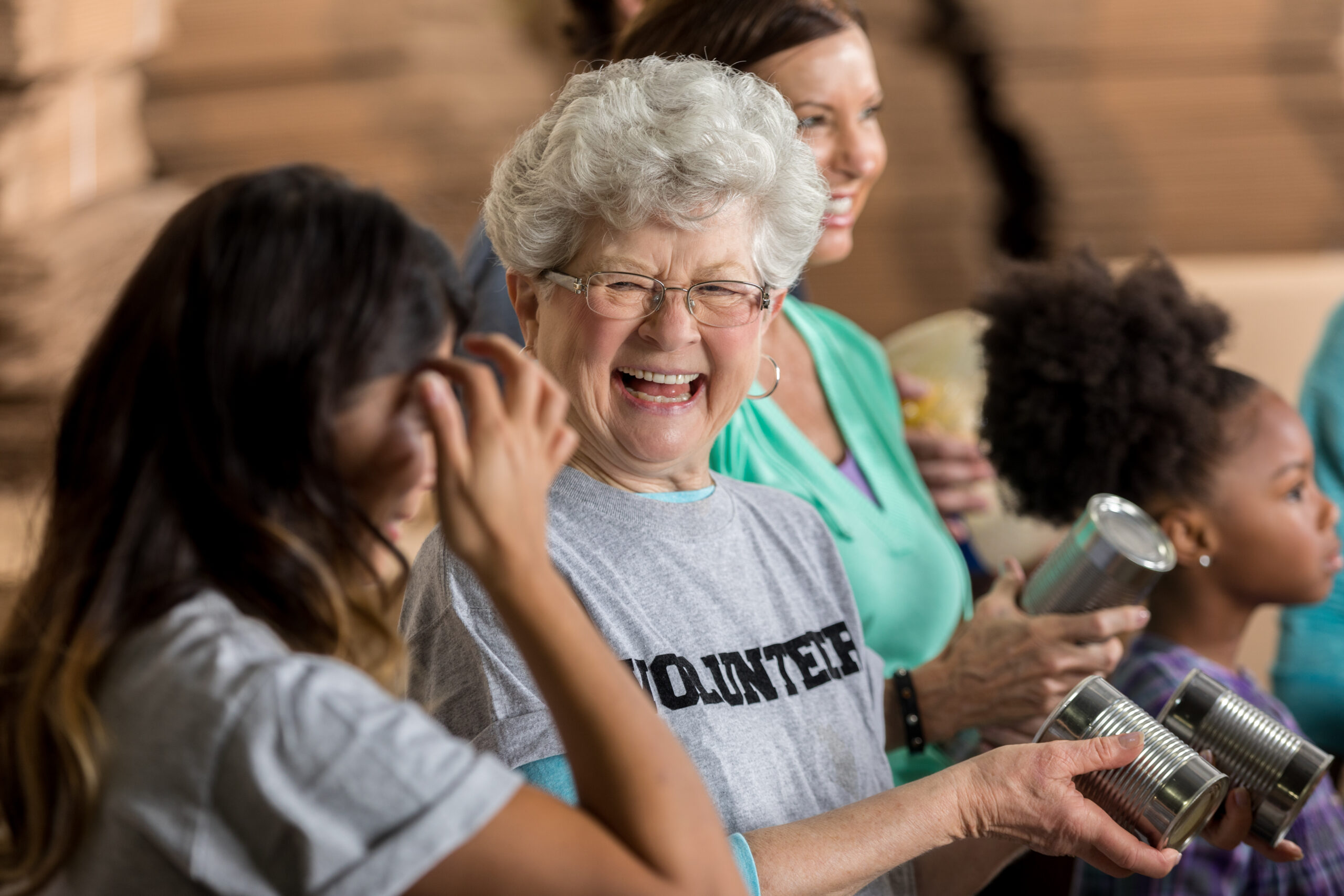 Volunteers working together at a community event.